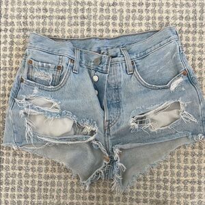 Levi’s Distressed Light Blue Denim Shorts, size 26